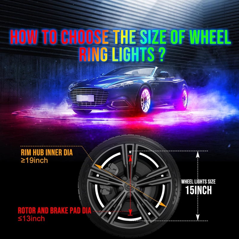 Beatto 15.5inch RGBW -Dreaming Color +Bright White Double Row Wheel Lights, Pure White and Rocker Switch Ctrl Wheel Ring Light for Car, Truck, Pickup, Vehical Offroad - Image 4
